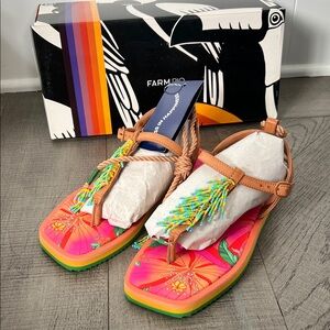 FARM Rio Floral Pietra Beaded Flat Sandals New in Box Womens size 8